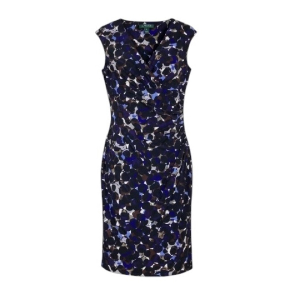 *Ralph Lauren Faux Wrap Dress Womens Size 8 Black Print Empire Waist Designer